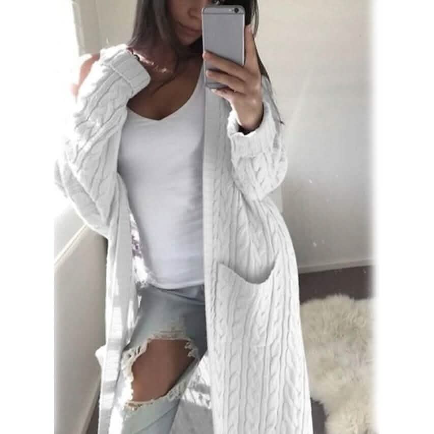 Women's Pocket Knitted Cardigan Sweater White Women's Outerwear - Tophatter Daily Deals