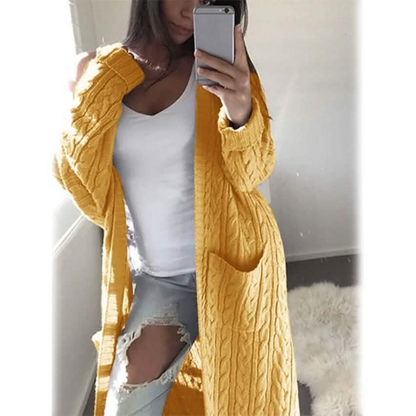Women's Pocket Knitted Cardigan Sweater Yellow Women's Outerwear - Tophatter Daily Deals