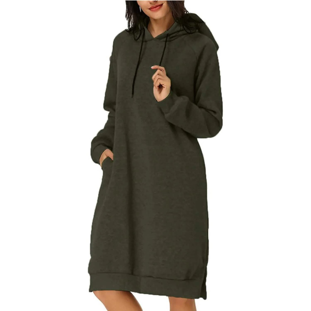Womens Pullover Hoodie Dress Army Green Women's Dresses - Tophatter Daily Deals