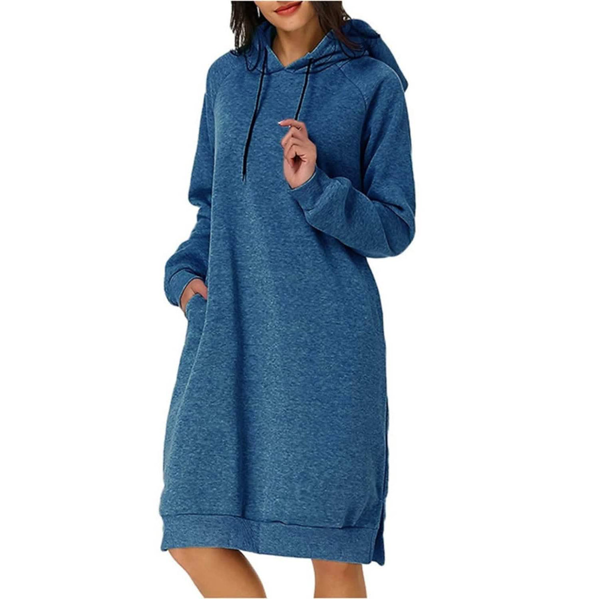 Womens Pullover Hoodie Dress Blue Women's Dresses - Tophatter Daily Deals