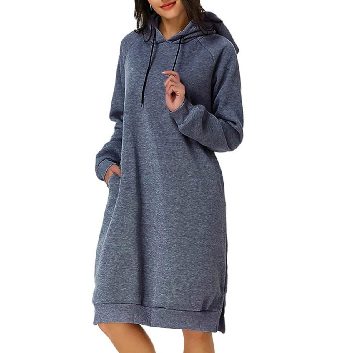 Womens Pullover Hoodie Dress Dark Gray Women's Dresses - Tophatter Daily Deals