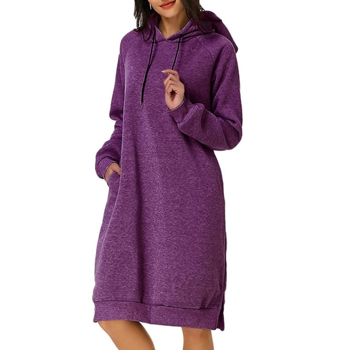 Womens Pullover Hoodie Dress Purple Women's Dresses - Tophatter Daily Deals