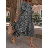 Women's Ruffled Patchwork Print Midi Dress Black Women's Dresses - Tophatter Daily Deals