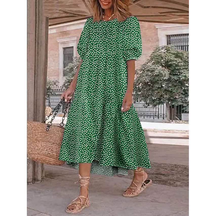 Women's Ruffled Patchwork Print Midi Dress Green Women's Dresses - Tophatter Daily Deals