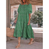 Women's Ruffled Patchwork Print Midi Dress Green Women's Dresses - Tophatter Daily Deals