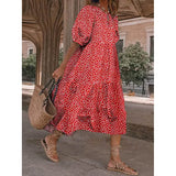 Women's Ruffled Patchwork Print Midi Dress Red Women's Dresses - Tophatter Daily Deals