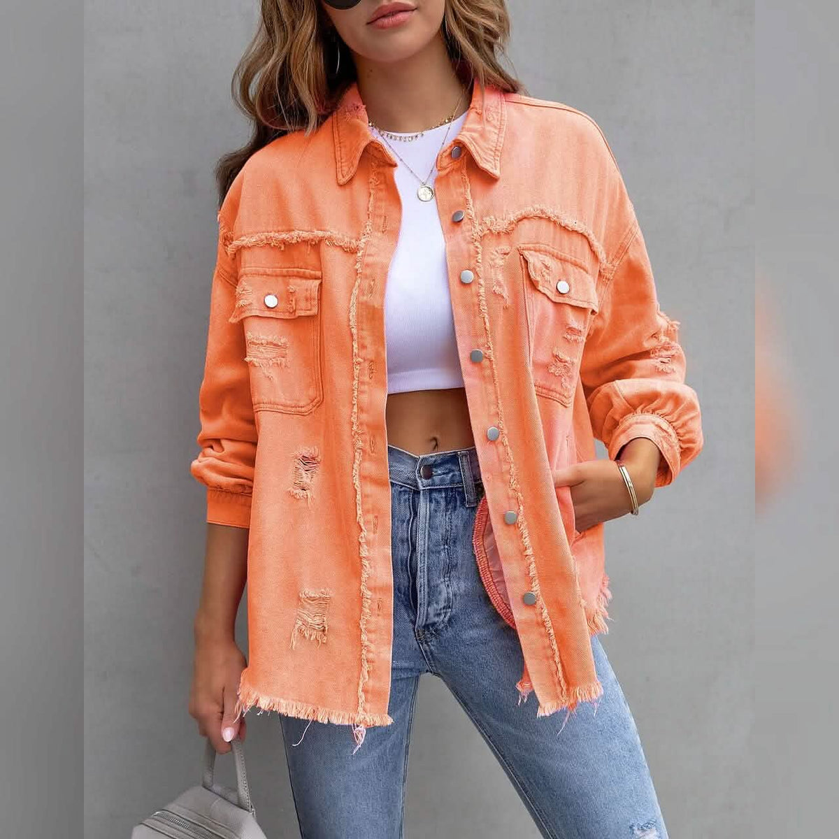 Women's Shacket Long Sleeve Denim Orange Women's Outerwear - Tophatter Daily Deals