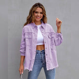 Women's Shacket Long Sleeve Denim Purple Women's Outerwear - Tophatter Daily Deals