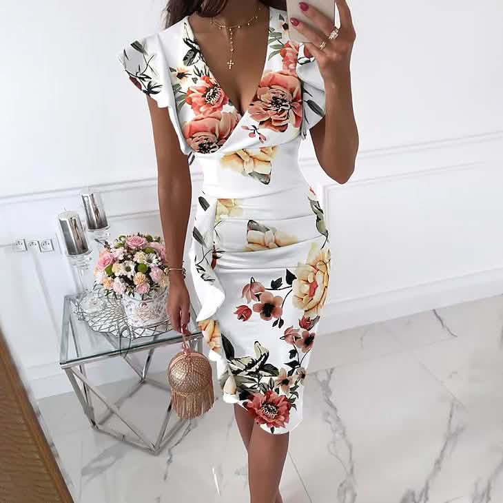 Women's Sheath Knee Length Dress Pink Flowers on White Women's Dresses - Tophatter Daily Deals
