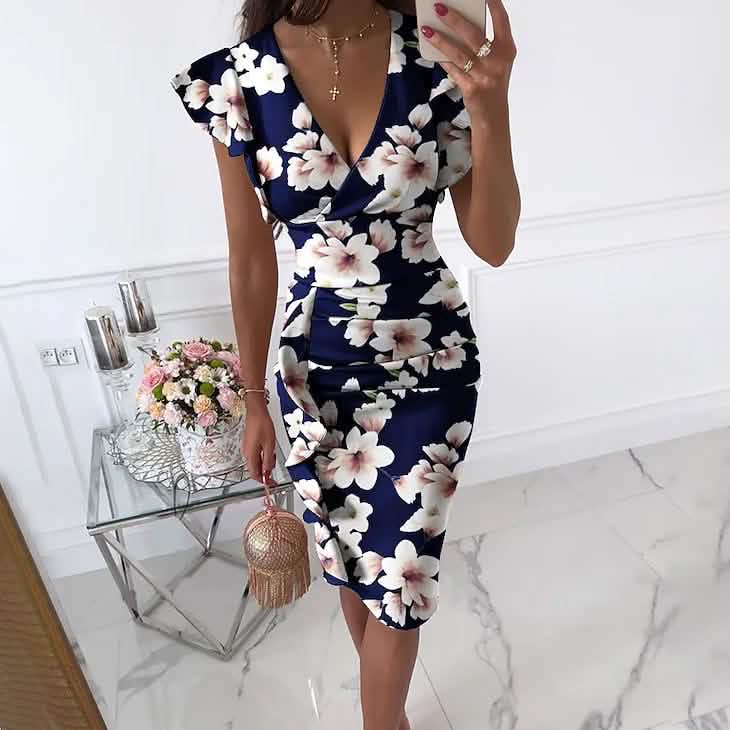 Women's Sheath Knee Length Dress Tibetan Blue and White Flowers Women's Dresses - Tophatter Daily Deals