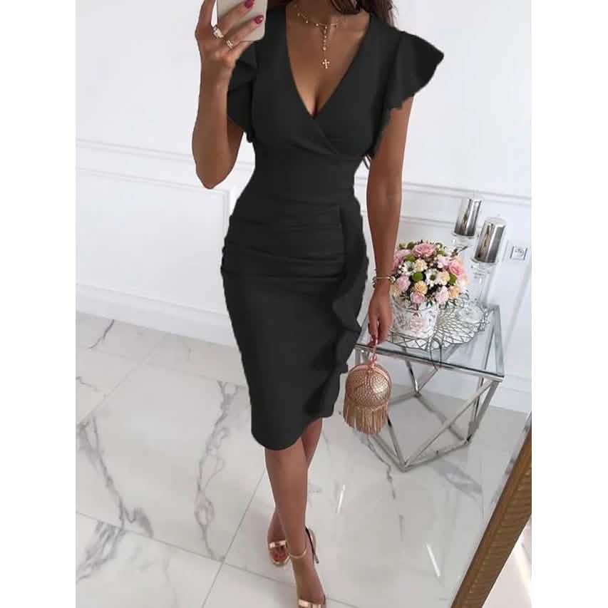 Women's Sheath V-Neck Knee Length Dress Black Women's Dresses - Tophatter Daily Deals