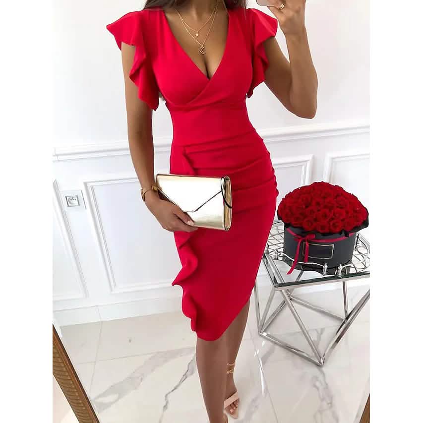 Women's Sheath V-Neck Knee Length Dress Red Women's Dresses - Tophatter Daily Deals