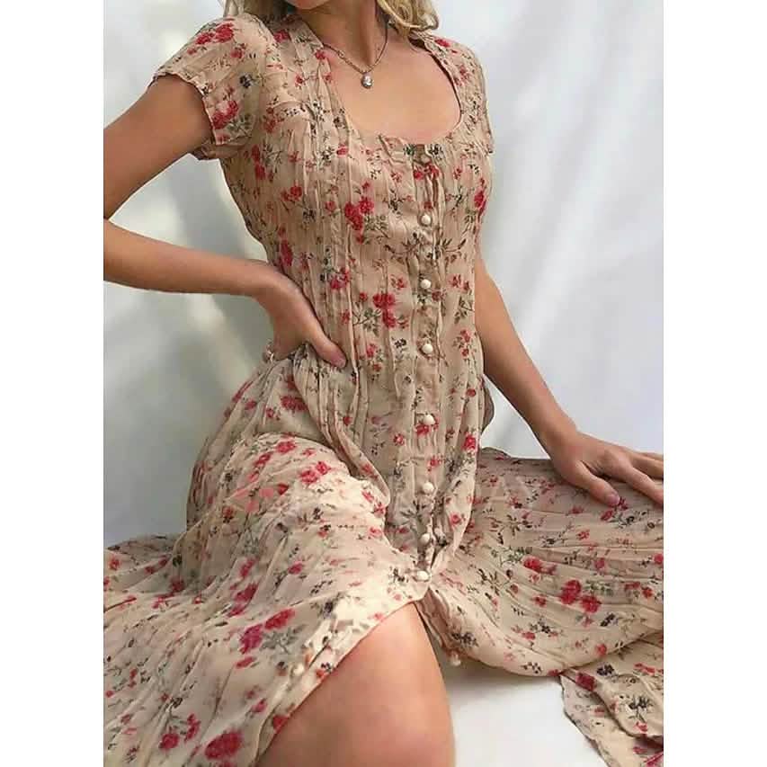 Women's Shift Short Sleeve Floral Print Dress Beige Women's Dresses - Tophatter Daily Deals