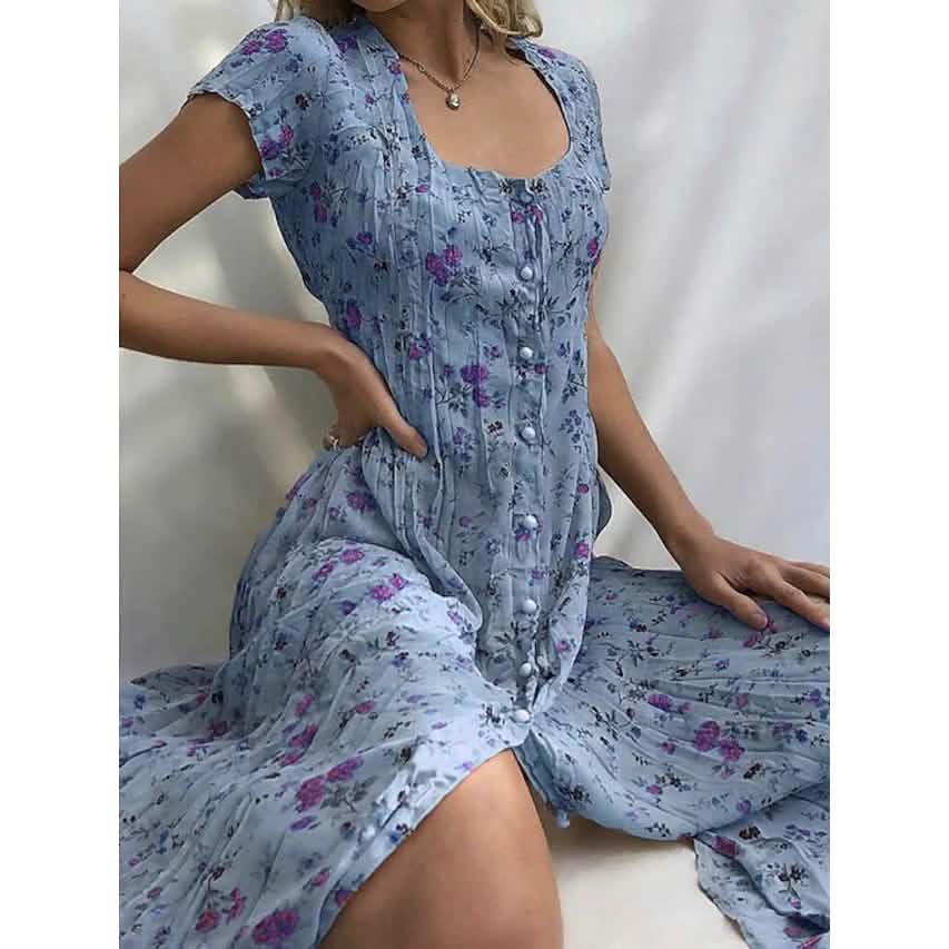 Women's Shift Short Sleeve Floral Print Dress Light Blue Women's Dresses - Tophatter Daily Deals