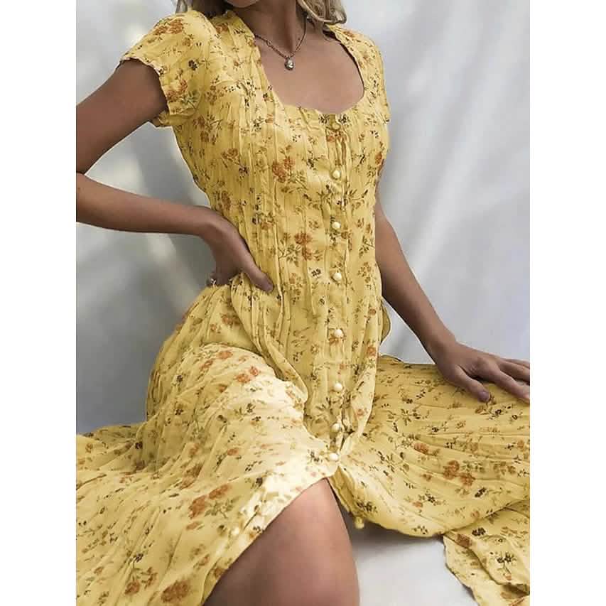 Women's Shift Short Sleeve Floral Print Dress Yellow Women's Dresses - Tophatter Daily Deals