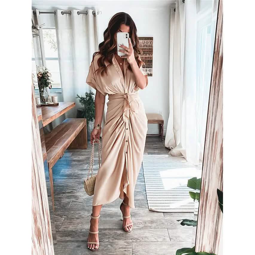 Women's Shirt Maxi Long Dress Gold Women's Dresses - Tophatter Daily Deals