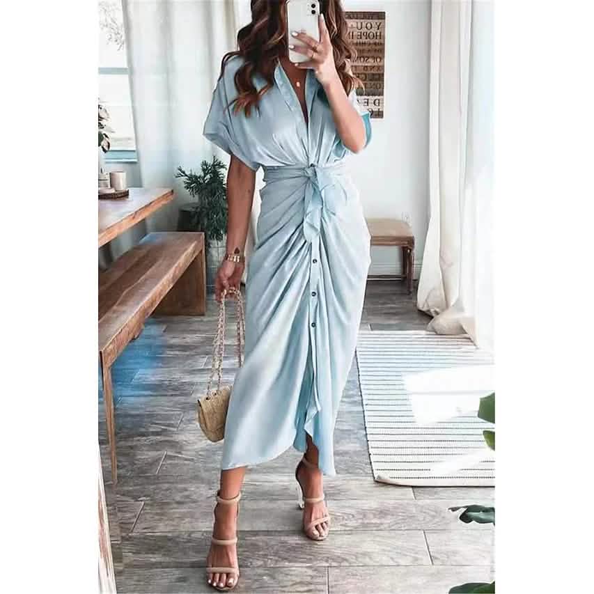 Women's Shirt Maxi Long Dress Light Blue Women's Dresses - Tophatter Daily Deals
