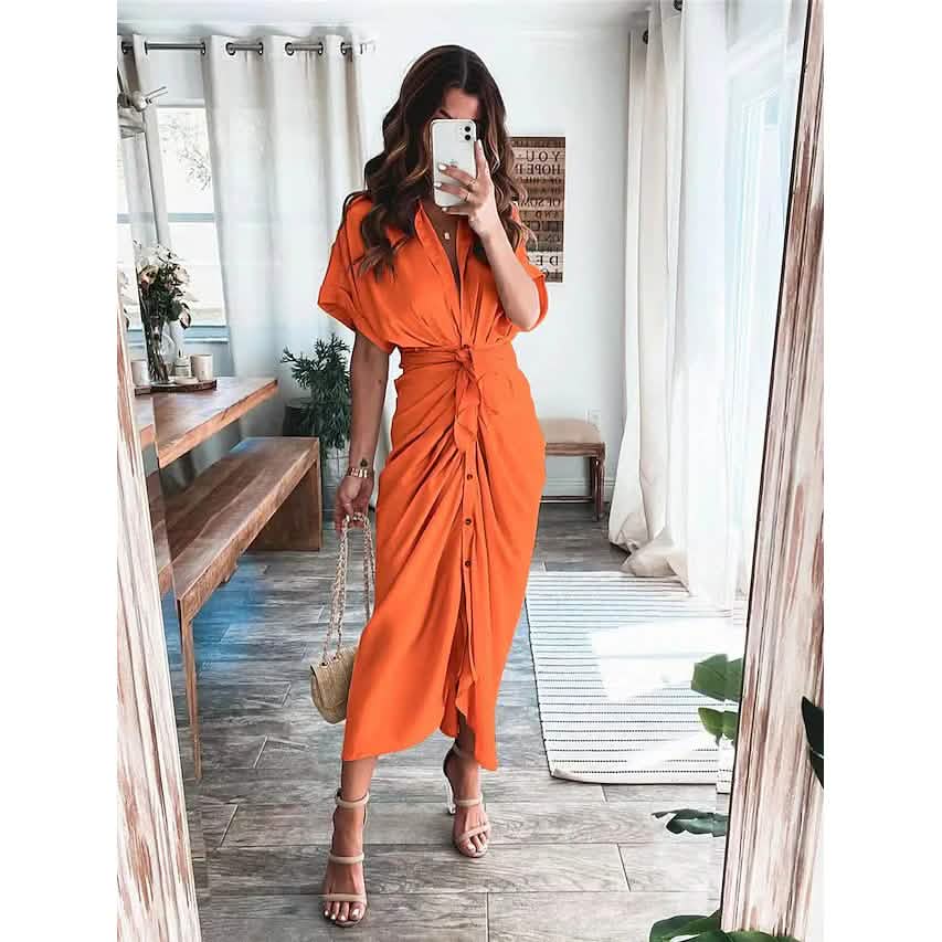 Women's Shirt Maxi Long Dress Orange Women's Dresses - Tophatter Daily Deals