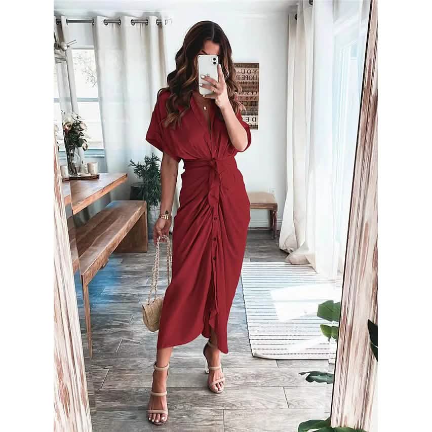 Women's Shirt Maxi Long Dress Wine Red Women's Dresses - Tophatter Daily Deals