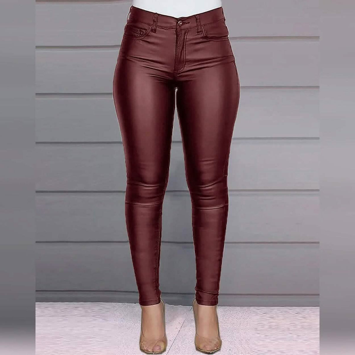 Women's Skinny Leather Pants Wine Red Women's Bottoms - Tophatter Daily Deals