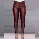Women's Skinny Leather Pants Wine Red Women's Bottoms - Tophatter Daily Deals