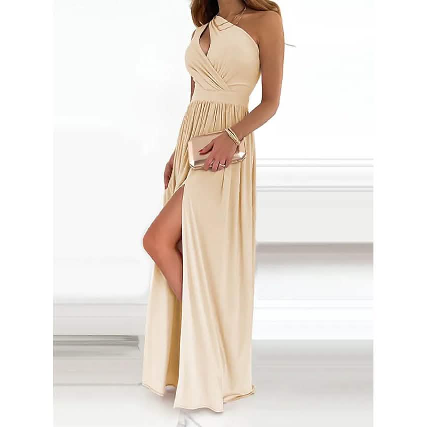 Women's Sleeveless One Shoulder Elegant Dress Beige Women's Dresses - Tophatter Daily Deals