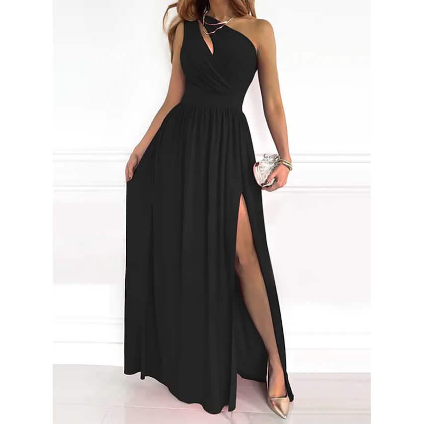 Women's Sleeveless One Shoulder Elegant Dress Black Women's Dresses - Tophatter Daily Deals