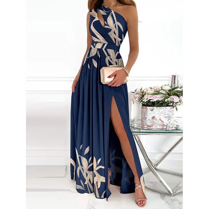 Women's Sleeveless One Shoulder Elegant Dress Blue Women's Dresses - Tophatter Daily Deals