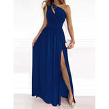 Women's Sleeveless One Shoulder Elegant Dress Dark Blue Women's Dresses - Tophatter Daily Deals