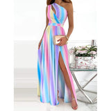 Women's Sleeveless One Shoulder Elegant Dress Rainbow Women's Dresses - Tophatter Daily Deals