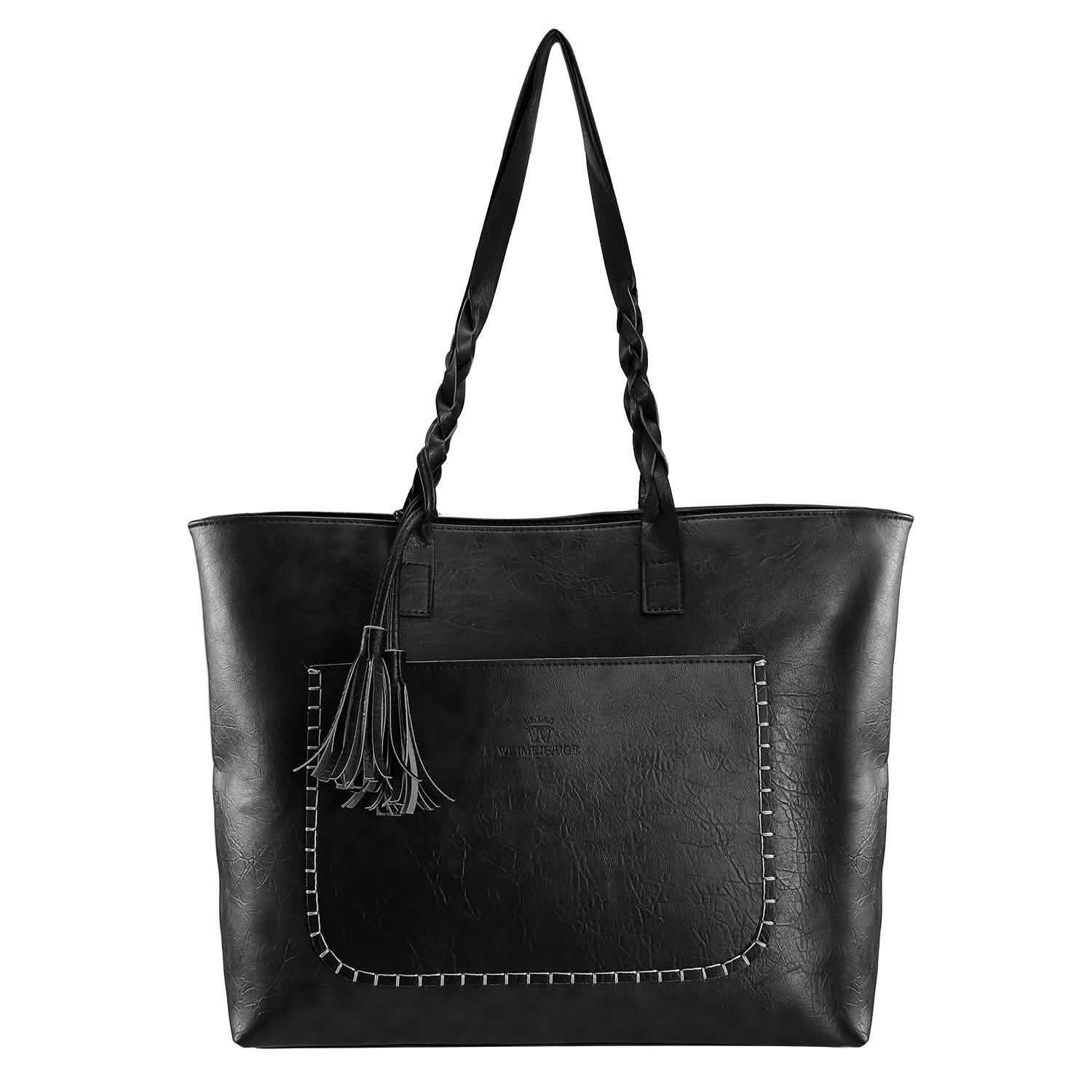 Women's Soft Leather Tote Bag Black Handbags & Wallets - Tophatter Daily Deals
