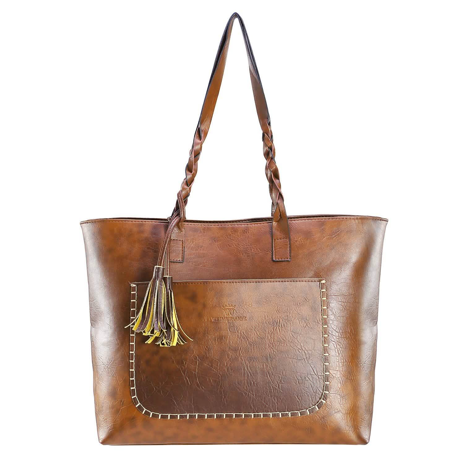 Women's Soft Leather Tote Bag Brown Handbags & Wallets - Tophatter Daily Deals