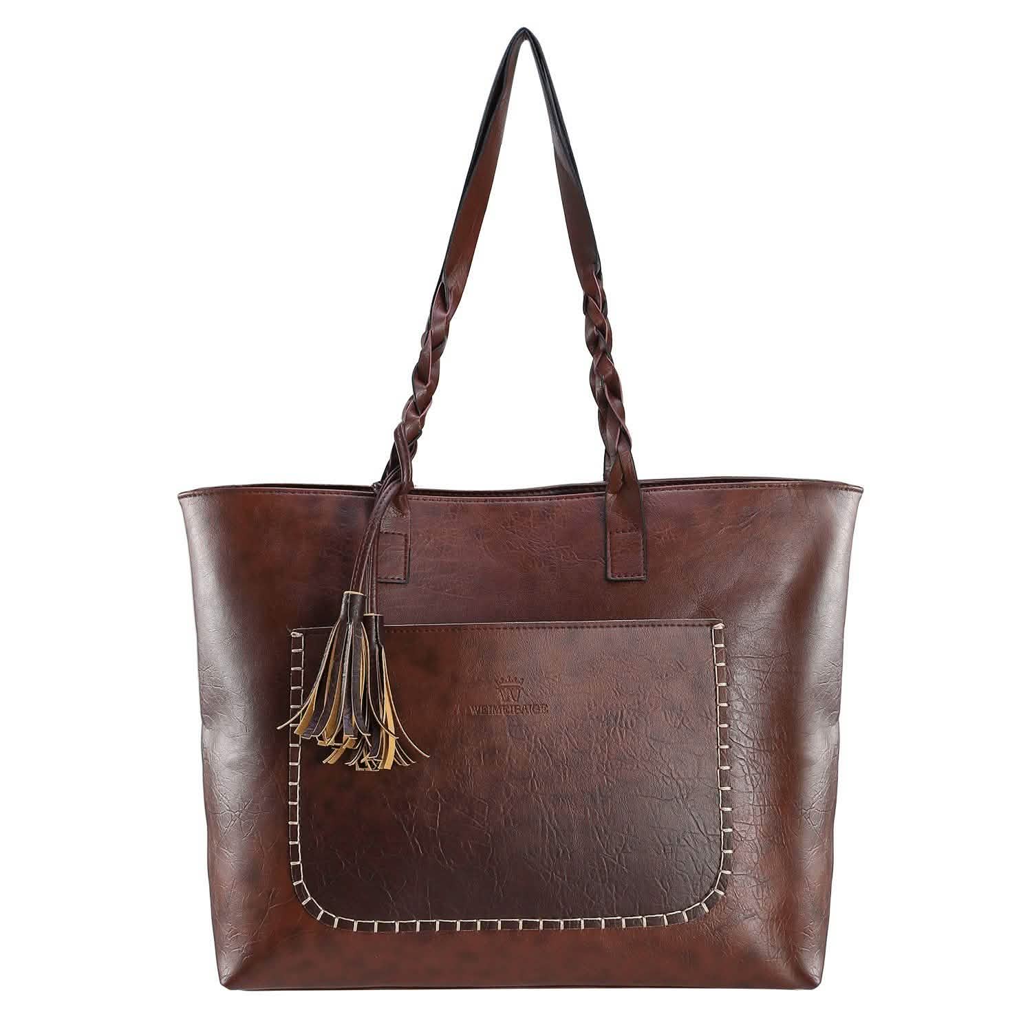 Women's Soft Leather Tote Bag Coffee Handbags & Wallets - Tophatter Daily Deals