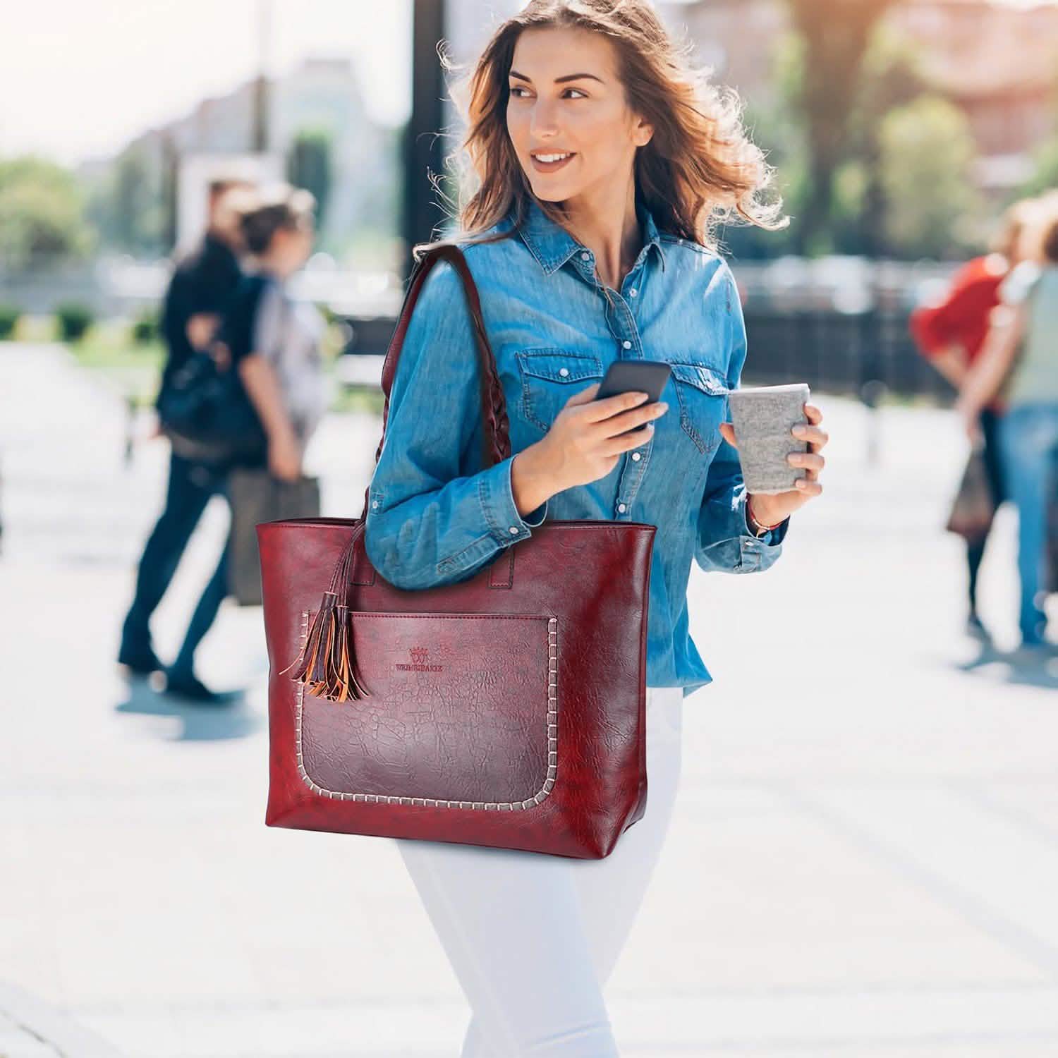 Women's Soft Leather Tote Bag Handbags & Wallets - Tophatter Daily Deals