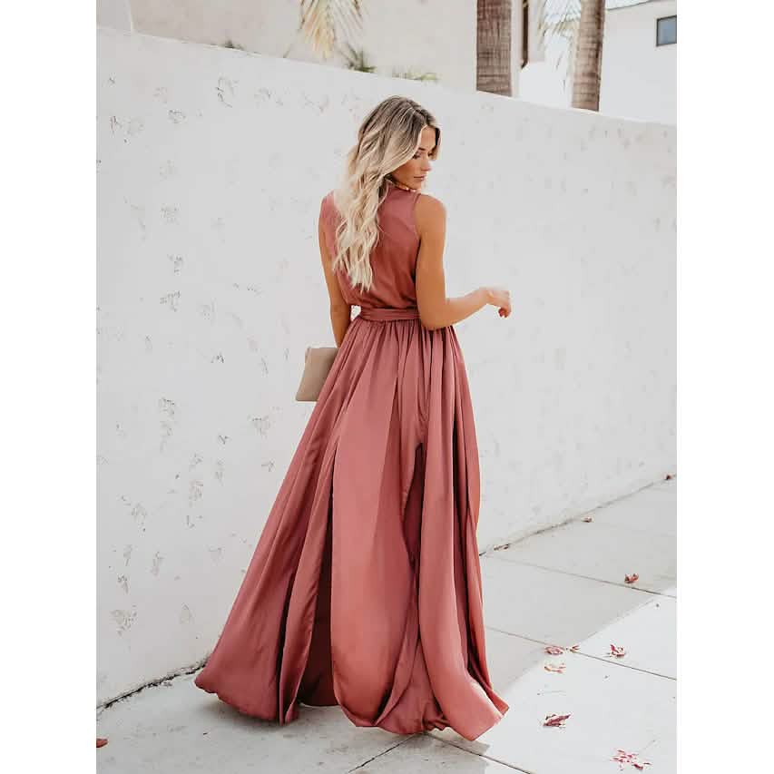 Women's Solid Color Slit Tie Maxi Dress Women's Dresses - Tophatter Daily Deals