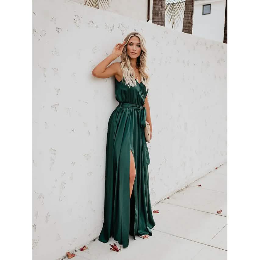 Women's Solid Color Slit Tie Maxi Dress Women's Dresses - Tophatter Daily Deals