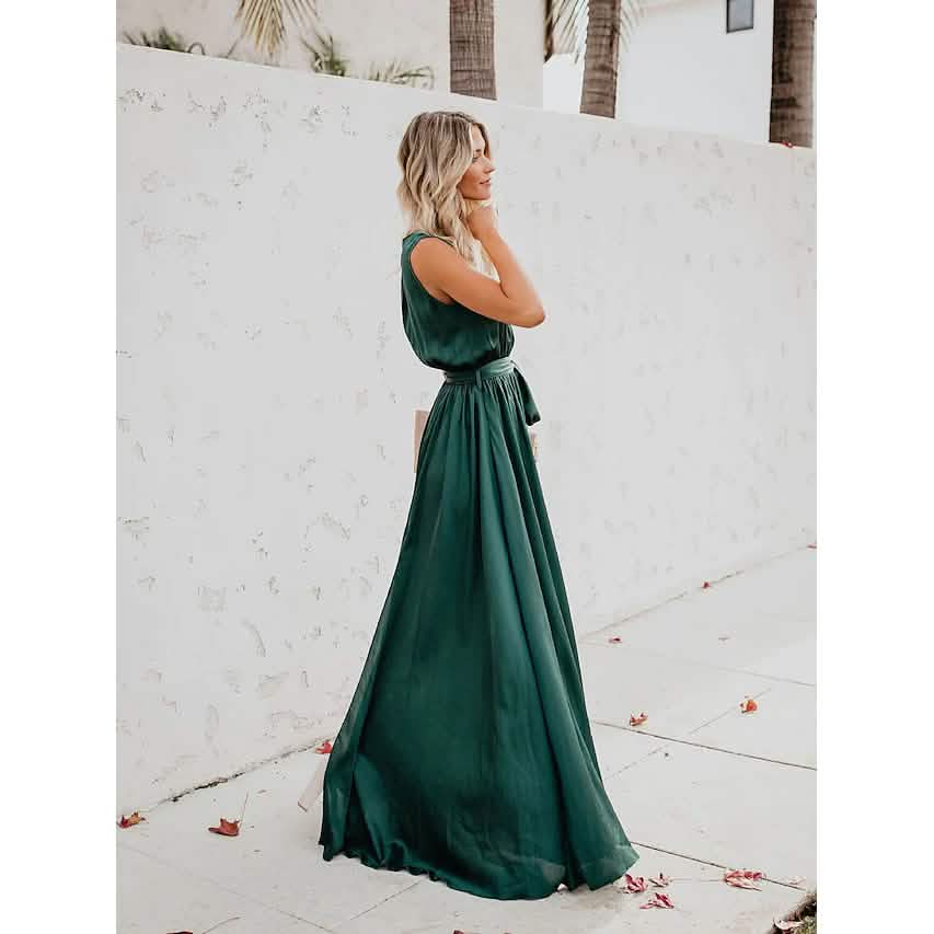 Women's Solid Color Slit Tie Maxi Dress Women's Dresses - Tophatter Daily Deals