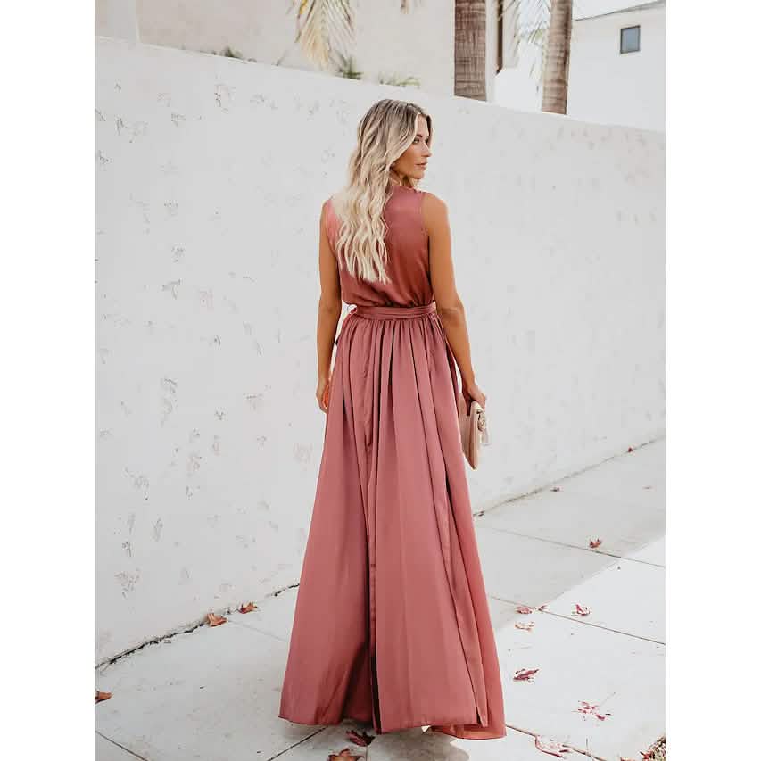Women's Solid Color Slit Tie Maxi Dress Women's Dresses - Tophatter Daily Deals