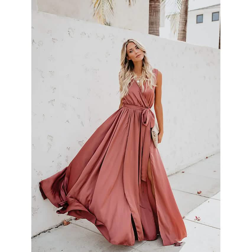 Women's Solid Color Slit Tie Maxi Dress Women's Dresses - Tophatter Daily Deals