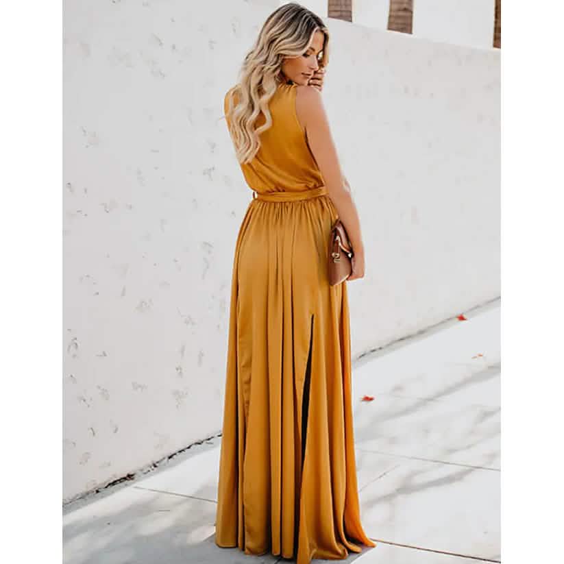 Women's Solid Color Slit Tie Maxi Dress Women's Dresses - Tophatter Daily Deals