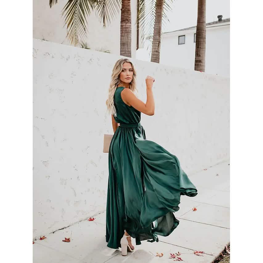 Women's Solid Color Slit Tie Maxi Dress Women's Dresses - Tophatter Daily Deals