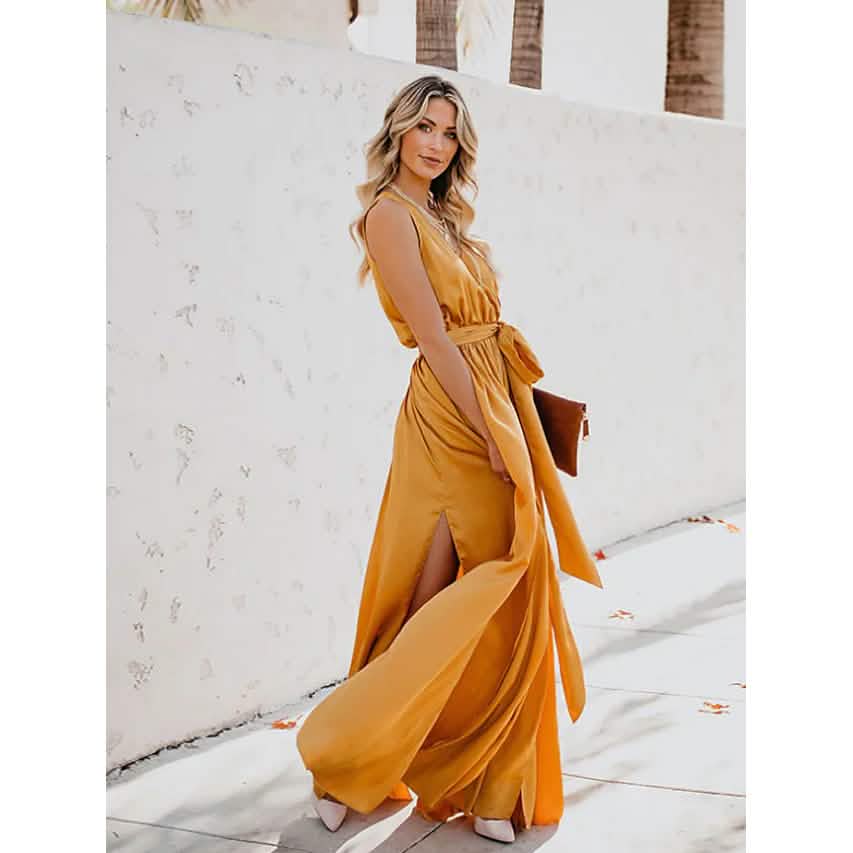 Women's Solid Color Slit Tie Maxi Dress Women's Dresses - Tophatter Daily Deals