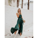 Women's Solid Color Slit Tie Maxi Dress Green Women's Dresses - Tophatter Daily Deals