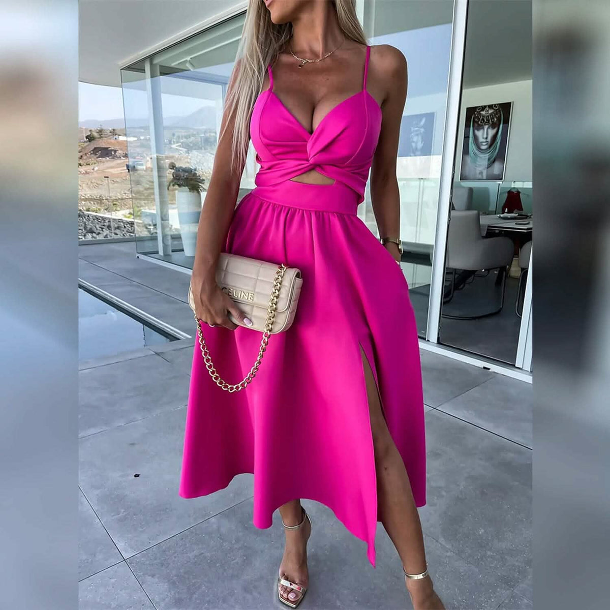 Women‚Äòs Split Cut Out Midi Dress Fuchsia Women's Dresses - Tophatter Daily Deals