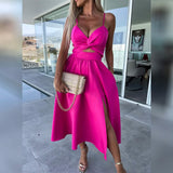 Women‚Äòs Split Cut Out Midi Dress Fuchsia Women's Dresses - Tophatter Daily Deals