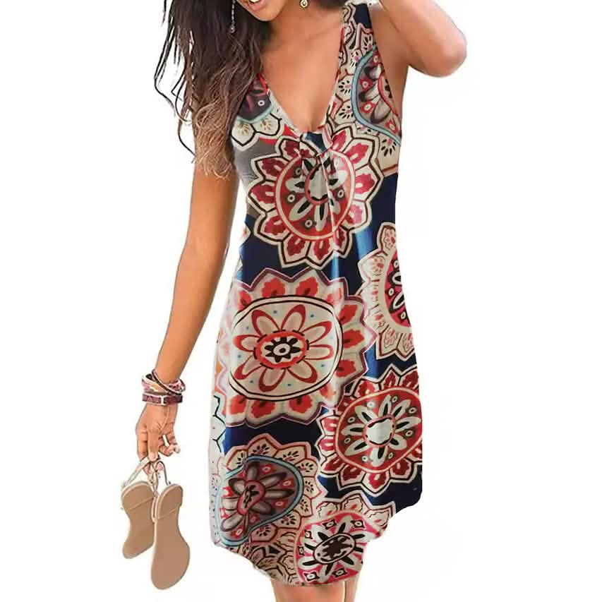 Women's V-Neck A-Line Knee Length Skirt Ethnic Style Blue Women's Dresses - Tophatter Daily Deals