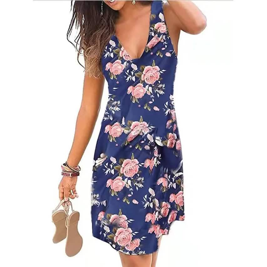 Women's V-Neck A-Line Knee Length Skirt Blue Rose Women's Dresses - Tophatter Daily Deals