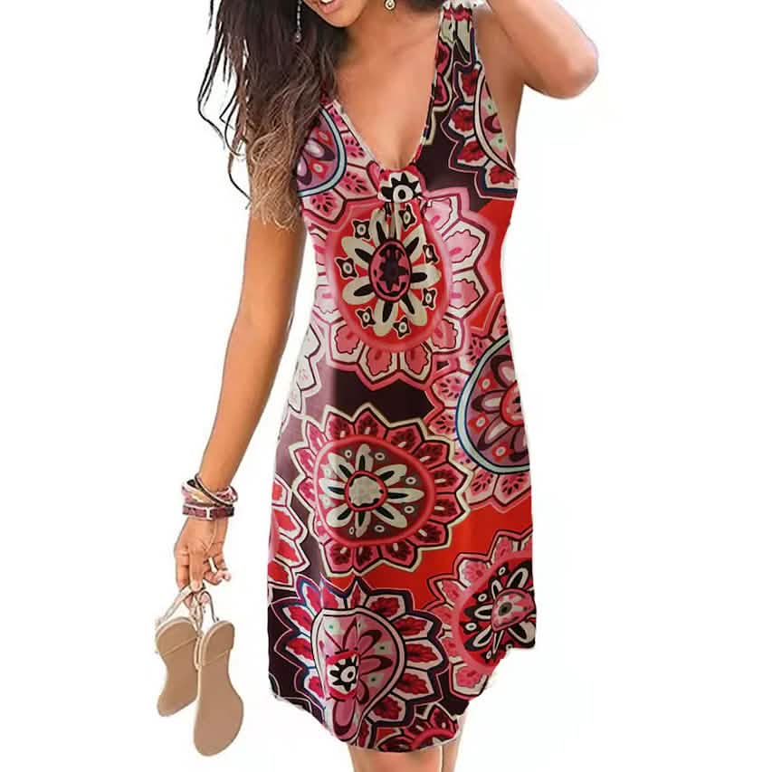 Women's V-Neck A-Line Knee Length Skirt Ethnic Style Dark Coffee Women's Dresses - Tophatter Daily Deals