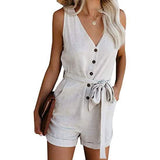 Women's V Neck Jumpsuits Casual Sleeveless Romper Beige Women's Dresses - Tophatter Daily Deals