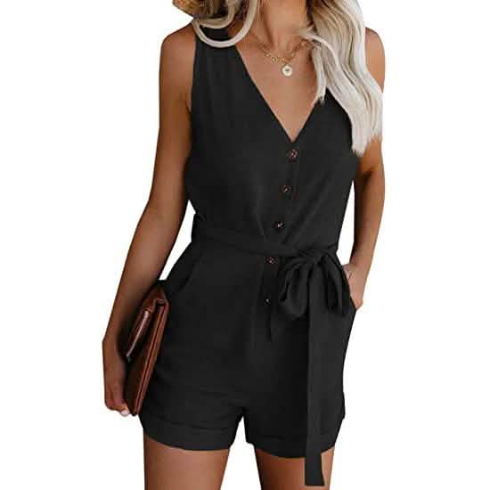 Women's V Neck Jumpsuits Casual Sleeveless Romper Black Women's Dresses - Tophatter Daily Deals